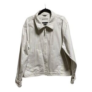 Vtg St Johns Bay Jacket Mens XL Bomber Style Beige Full Zip 6Pkts Grandpa Jacket